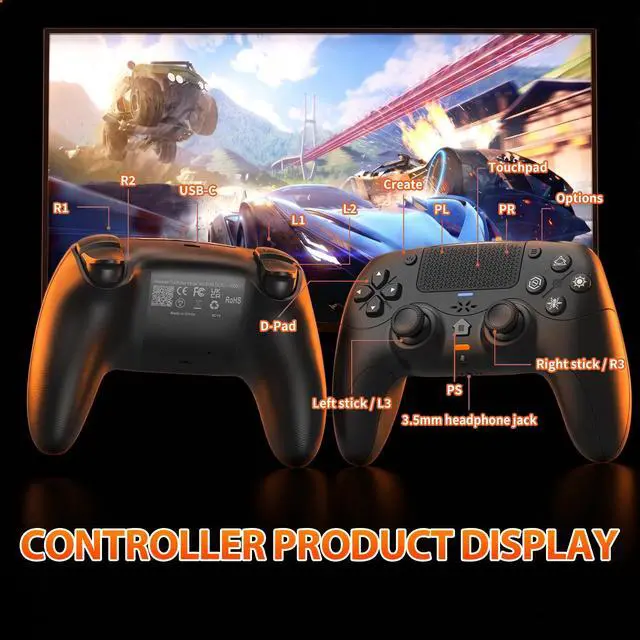 Alt view image 7 of 7 - for PS5 Controller, Dynamic Response Triggers Wireless Controller for PS5/Slim/Pro/PC, Quad-Motor Haptic Vibration, 2000mAh, Mic, Speaker, 6-Axis Gyro Sensor Black