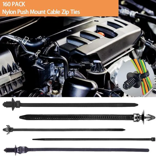Alt view image 6 of 7 - 160Pcs Universal Nylon Push Mount Cable Zip Tie, Self Locking Cable Strap,Heavy Duty Nylon Push Mount Self Locking UV Resistant,5 Most Popular Sizes,for Indoor Wire Tying Construction Auto ect