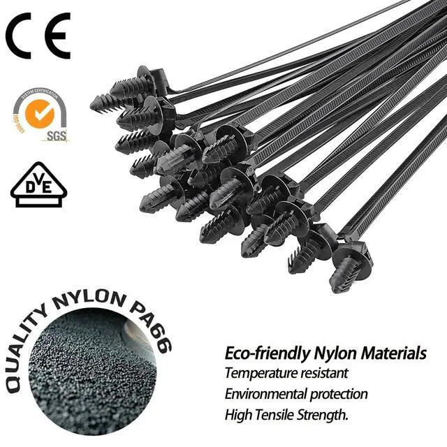 Alt view image 5 of 7 - 160Pcs Universal Nylon Push Mount Cable Zip Tie, Self Locking Cable Strap,Heavy Duty Nylon Push Mount Self Locking UV Resistant,5 Most Popular Sizes,for Indoor Wire Tying Construction Auto ect