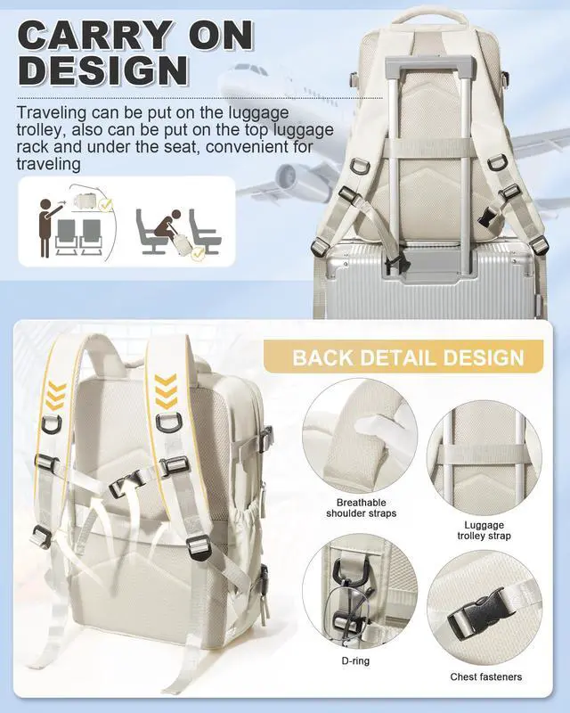 Alt view image 7 of 7 - Vacuum Backpack Travel Essentials with Air Pump Compression Bags for Travel Carry on Flight Approved Seal Vacpack Personal Item Backpack with Vacuum System for Women Men Beige