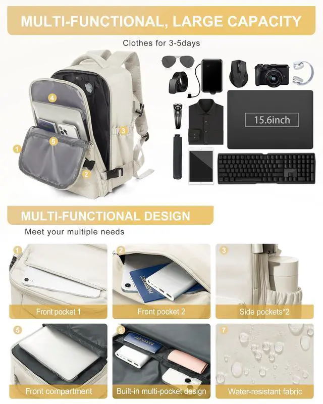Alt view image 5 of 7 - Vacuum Backpack Travel Essentials with Air Pump Compression Bags for Travel Carry on Flight Approved Seal Vacpack Personal Item Backpack with Vacuum System for Women Men Beige