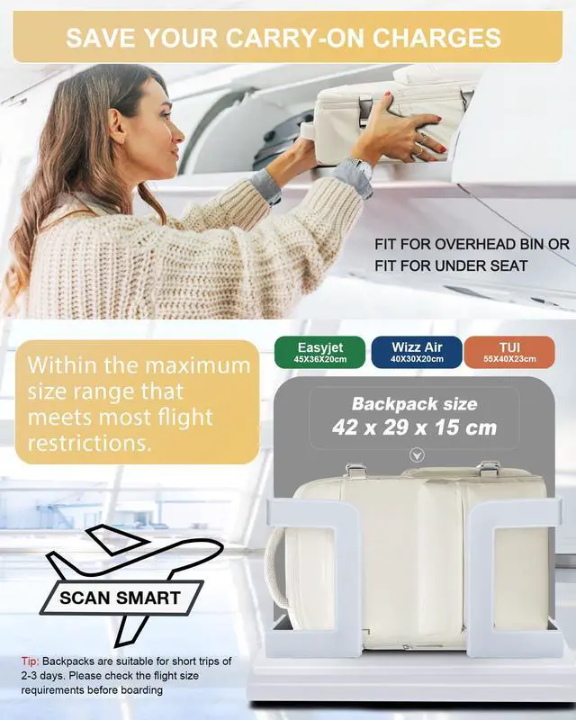 Alt view image 6 of 7 - Vacuum Backpack Travel Essentials with Air Pump Compression Bags for Travel Carry on Flight Approved Seal Vacpack Personal Item Backpack with Vacuum System for Women Men Beige