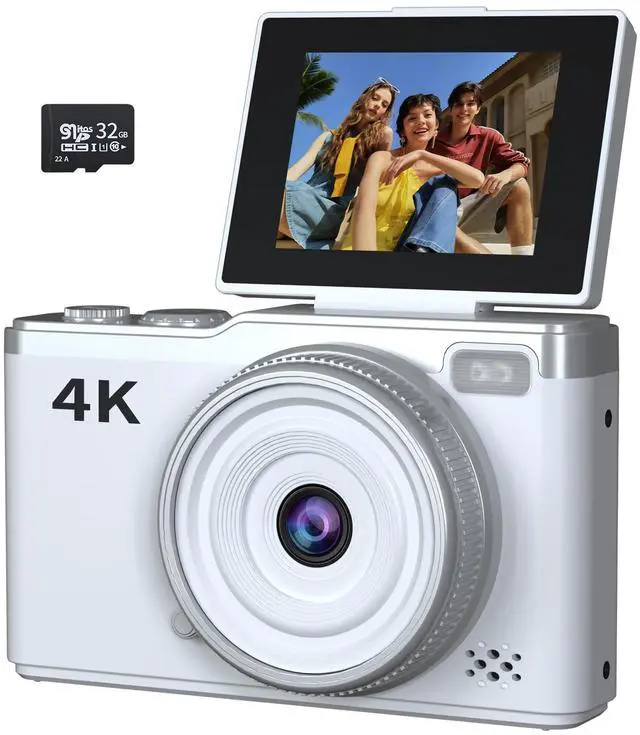 Main image of 4K Digital Camera for Photography, 64MP Point and Shoot Digital Cameras with 16X Digital Zoom, 2.4 180°Flip Screen Compact Travel Camera Auto Focus Vlogging Camera for YouTube Video (White)