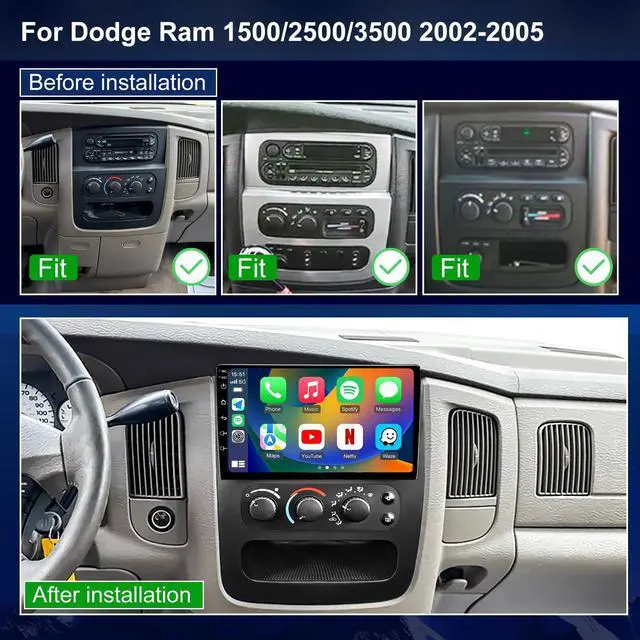 Alt view image 2 of 7 - 4Core 64GROM 5Gwifi Upgrade Car Radio for Dodge Ram 1500/2500/3500 2002 2003 2004 2005, 9inch Touch Screen Stereo Wireless CarPlay Android Auto Head Unit Bluetooth GPS Navigation FM DSP Backup Camera