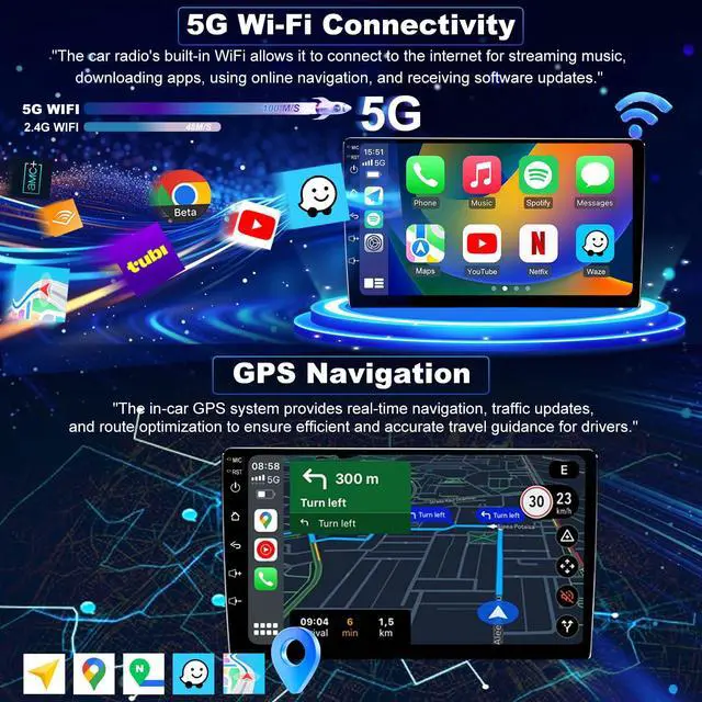 Alt view image 4 of 7 - 4Core 64GROM 5Gwifi Upgrade Car Radio for Dodge Ram 1500/2500/3500 2002 2003 2004 2005, 9inch Touch Screen Stereo Wireless CarPlay Android Auto Head Unit Bluetooth GPS Navigation FM DSP Backup Camera