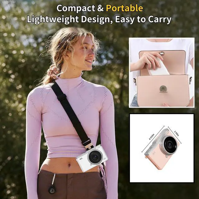 Alt view image 5 of 7 - 4K Digital Camera for Photography, 64MP Point and Shoot Digital Cameras with 16X Digital Zoom, 2.4 180°Flip Screen Compact Travel Camera Auto Focus Vlogging Camera for YouTube Video (White)