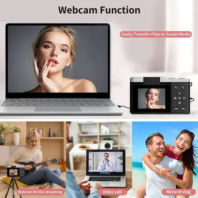 Alt view image 6 of 7 - 4K Digital Camera for Photography, 64MP Point and Shoot Digital Cameras with 16X Digital Zoom, 2.4 180°Flip Screen Compact Travel Camera Auto Focus Vlogging Camera for YouTube Video (White)