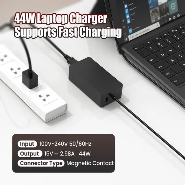 Alt view image 2 of 7 - Surface Pro Charger 44W Compatible with Microsoft Surface Pro 7 6 5 4 3, Surface Laptop 3 2 1, Surface Go, Surface Book Power Adapter 15V 2.58A Magnetic Connector with USB Port, Replacement Charger