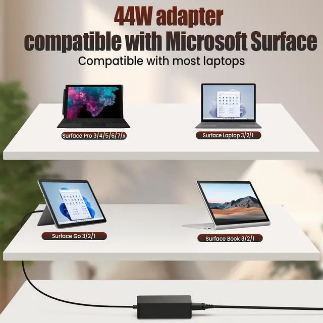 Alt view image 5 of 7 - Surface Pro Charger 44W Compatible with Microsoft Surface Pro 7 6 5 4 3, Surface Laptop 3 2 1, Surface Go, Surface Book Power Adapter 15V 2.58A Magnetic Connector with USB Port, Replacement Charger
