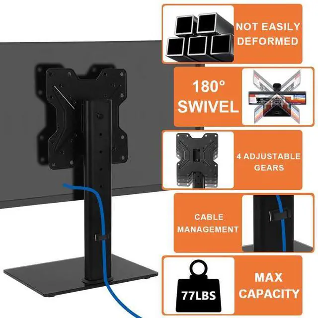 Alt view image 7 of 7 - Universal TV Stand Base for 13 inch to 43 inch LED TV Table Top TV Mount Stand with Swivel Height Adjustable Hold up 77LBs