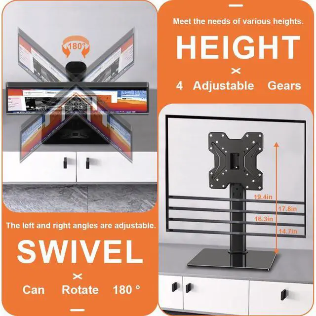 Alt view image 5 of 7 - Universal TV Stand Base for 13 inch to 43 inch LED TV Table Top TV Mount Stand with Swivel Height Adjustable Hold up 77LBs
