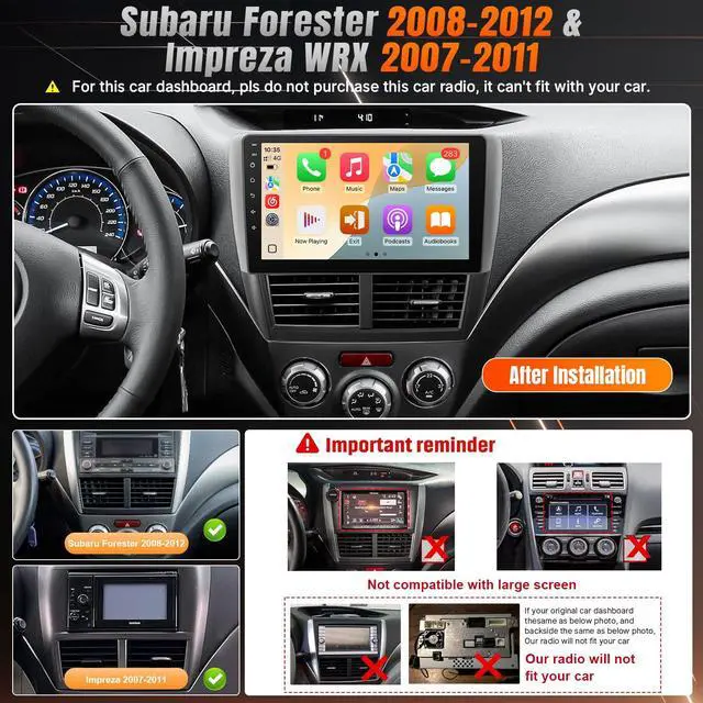 Alt view image 2 of 6 - Linux Car Radio for Subaru Forester 2008-2012 Impreza WRX 2007-2011 | Fast Boot Stereo Upgrade with Wireless CarPlay Android Auto 9'' ToucScreen Built-in Bluetooth SWC Backup Camera MIC