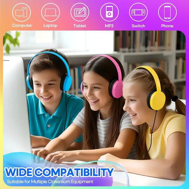 Alt view image 4 of 7 - Classroom Headphones Bulk 25 Pack for Students School Kids, Wholesale Wired Earphones Class Set for Children Toddler Teens Boys Girls and Adult 3.5mm Plug (Mixed, 25 Pack)
