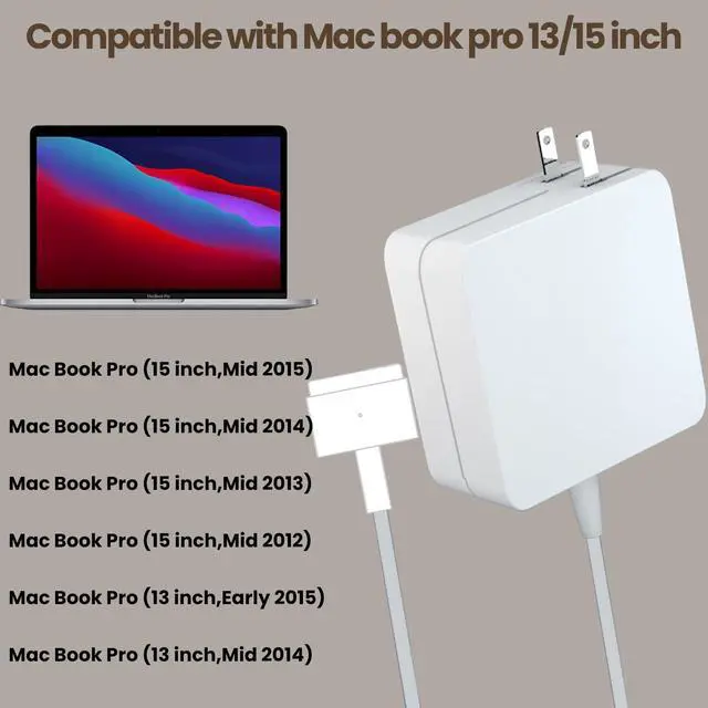 Alt view image 6 of 7 - 85W Mag2 Charger Compatible with Mac Book Pro 2015 A1398 A1502 | 85W Power Adapter Magnetic T Tip for Mac Book Pro 13 inch and 15 inch Retina After Mid 2012