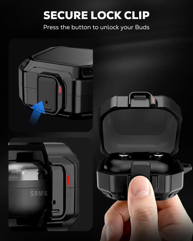 Alt view image 3 of 7 - Secure Lock Case for Samsung Galaxy Buds 4 Pro/4 (2026), Black | Secure Lock, Wireless Charging Compatible, Dual-Layer Protection, Cleaning Pen & Hook