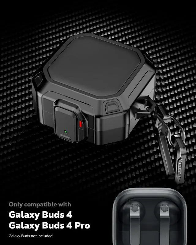 Alt view image 2 of 7 - Secure Lock Case for Samsung Galaxy Buds 4 Pro/4 (2026), Black | Secure Lock, Wireless Charging Compatible, Dual-Layer Protection, Cleaning Pen & Hook