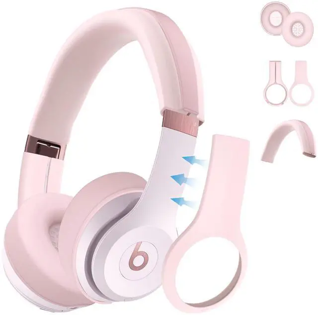 Main image of 3 in 1 Silicone Case for Beats Solo 4 Headphones, Protective Silicone Covers for Beats Solo 4 Shell/Ear Pad/Headband Cover, Accessories Silicone Skin Protector for Beats Solo4 - Pink