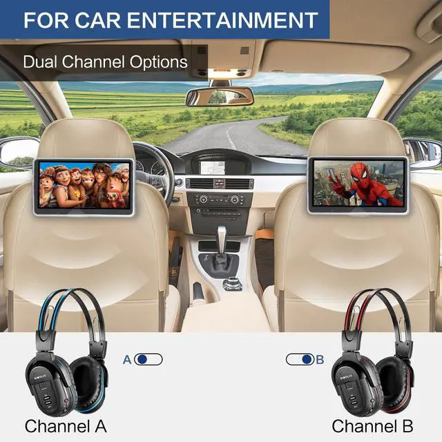 Alt view image 4 of 7 - Dual Wireless Headphones for TV with Transmitter, 2 Channel IR TV Headphones for Home Theater/Outdoor Movie/Car DVD, Tone Control & Optical/RCA/AUX Support, Plug N Play, No Audio Delay
