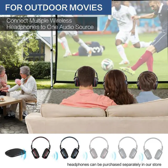 Alt view image 5 of 7 - Dual Wireless Headphones for TV with Transmitter, 2 Channel IR TV Headphones for Home Theater/Outdoor Movie/Car DVD, Tone Control & Optical/RCA/AUX Support, Plug N Play, No Audio Delay