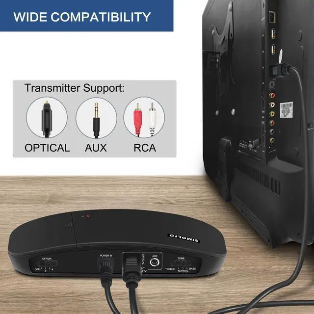 Alt view image 7 of 7 - Dual Wireless Headphones for TV with Transmitter, 2 Channel IR TV Headphones for Home Theater/Outdoor Movie/Car DVD, Tone Control & Optical/RCA/AUX Support, Plug N Play, No Audio Delay