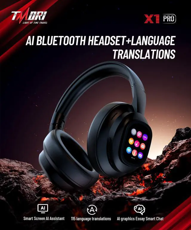 Alt view image 3 of 7 - AI Smart Headphones with Detachable Screen - 115-Language Real-Time Translation, Hybrid ANC, Bluetooth 6.0, Built-in Flashlight & Photo Control for Travel, Business & Daily Use