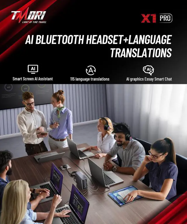 Alt view image 5 of 7 - AI Smart Headphones with Detachable Screen - 115-Language Real-Time Translation, Hybrid ANC, Bluetooth 6.0, Built-in Flashlight & Photo Control for Travel, Business & Daily Use