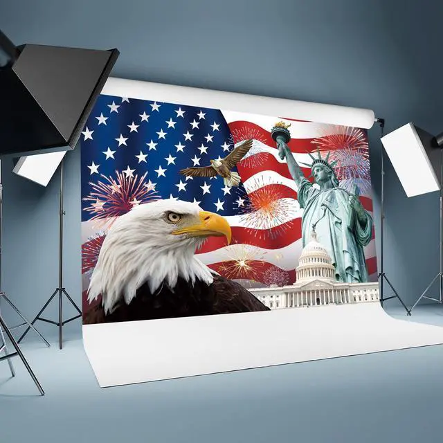 Alt view image 4 of 7 - Independence Day Backdrop,7x5FT 4th of July Backdrop American Flag Background USA Flag Portrait Banner Patriotic Veterans Party Decor Supplies