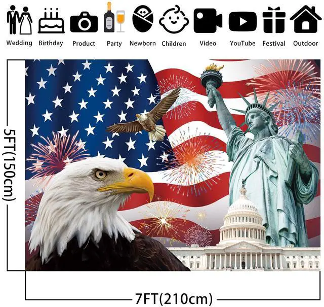 Alt view image 2 of 7 - Independence Day Backdrop,7x5FT 4th of July Backdrop American Flag Background USA Flag Portrait Banner Patriotic Veterans Party Decor Supplies