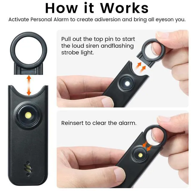 Alt view image 2 of 6 - Personal Safety Alarm - 135dB Ultra Loud Siren with LED Strobe Light, USB-C Rechargeable, Compact Keychain Alarm for Women/Men, Emergency Flashlight & Vibration Alert(Black)