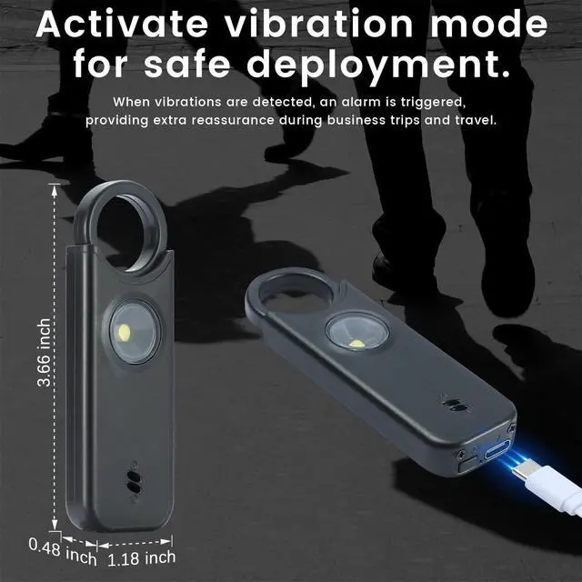 Alt view image 6 of 6 - Personal Safety Alarm - 135dB Ultra Loud Siren with LED Strobe Light, USB-C Rechargeable, Compact Keychain Alarm for Women/Men, Emergency Flashlight & Vibration Alert(Black)