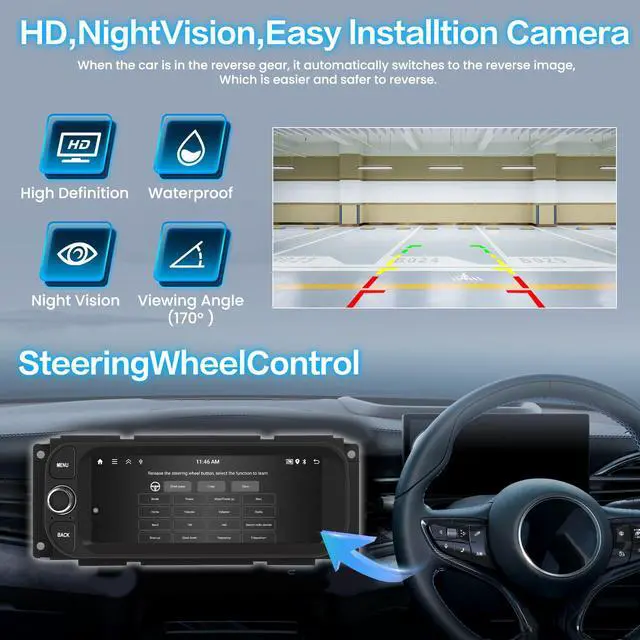 Alt view image 7 of 7 - Android Car Stereo for Dodge/Jeep/Chrysler Wireless CarPlay Android Auto | 6.86" HD Touchscreen with 2+64G for Dodge Ram 2002-2006, Jeep Wrangler 2003-2006, Jeep Liberty 2002-2007 5Ghz WiFi GPS SWV