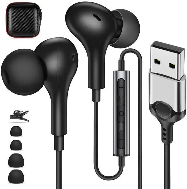 Main image of USB Earbuds with Microphone for PC Laptop,Wired USBA Headset,Black | in Ear Buds Noise Isolating Light Laptop Earphones,Headphones with Mic for Dell HP Computer PC Office Zoom Work Gaming School