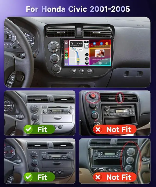 Alt view image 2 of 7 - Radio for Honda Civic 2001 2002 2003 2004 2005 with Backup Camera | Car Stereo with 9inch Touchscreen Android Auto MirrorLink Bluetooth GPS FM/RDS DSP 26UIs WiFi