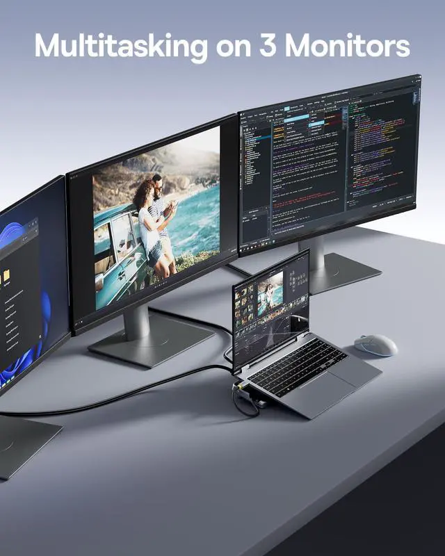 Alt view image 4 of 7 - Laptop Docking Station Stand, 12 in 1 Triple 4K Display HDMI/DP, 10Gbps USB A/C Fast Data, PD 100W, Ethernet, TF/SD, USB C Docking Station with Stand for Windows/Dell/HP/Lenovo/Asus/Acer/Mac