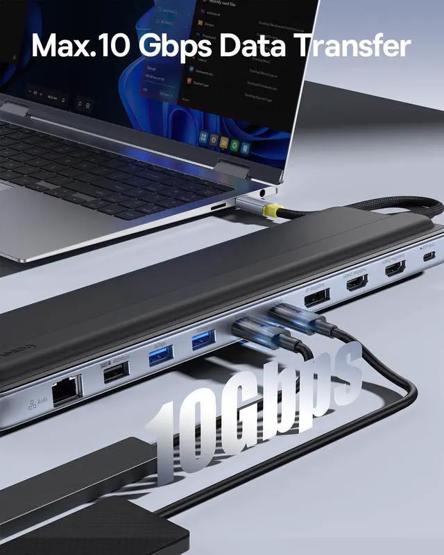 Alt view image 6 of 7 - Laptop Docking Station Stand, 12 in 1 Triple 4K Display HDMI/DP, 10Gbps USB A/C Fast Data, PD 100W, Ethernet, TF/SD, USB C Docking Station with Stand for Windows/Dell/HP/Lenovo/Asus/Acer/Mac