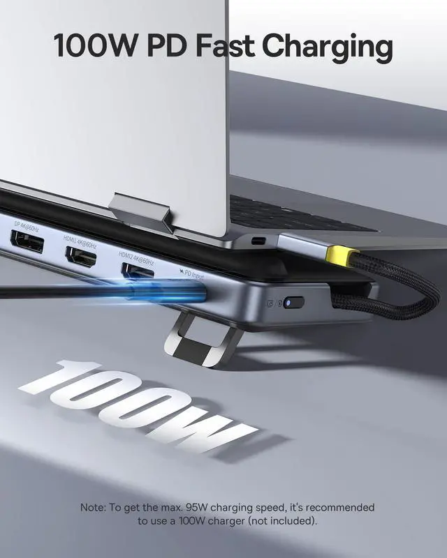 Alt view image 5 of 7 - Laptop Docking Station Stand, 12 in 1 Triple 4K Display HDMI/DP, 10Gbps USB A/C Fast Data, PD 100W, Ethernet, TF/SD, USB C Docking Station with Stand for Windows/Dell/HP/Lenovo/Asus/Acer/Mac