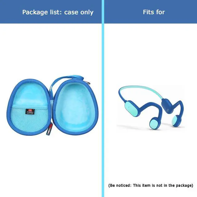 Alt view image 6 of 7 - Kids Headphone Case for BAICLUD/Mehomeli/JusTalk/iClever/LOBKIN | Hard EVA Shell, Kids Bluetooth Air Conduction Open Ear Headphones Case, Shockproof & Water-Resistant, Blue