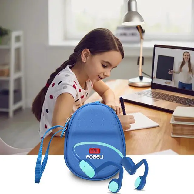 Alt view image 7 of 7 - Kids Headphone Case for BAICLUD/Mehomeli/JusTalk/iClever/LOBKIN | Hard EVA Shell, Kids Bluetooth Air Conduction Open Ear Headphones Case, Shockproof & Water-Resistant, Blue