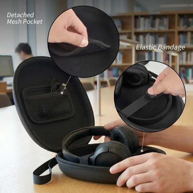 Alt view image 5 of 7 - Hard Headphone Case for Anker/for JBL/for Sony/for Beats | for Bose/ for Apple/ for JLab, Elastic Strap, Mesh Pocket, Nylon, Home, Travel, Luggage, Commuting, Case Only, Black