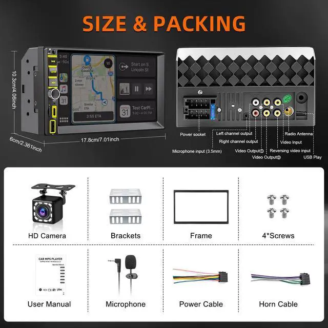 Alt view image 2 of 7 - 7" Wireless Double Din Car Stereo Carplay Radio Screen for Car Audio Receivers, Car Stereo with Backup Camera, Car Play Android Auto Touchscreen, Mirror Link, Bluetooth, AM/FM, Type-C