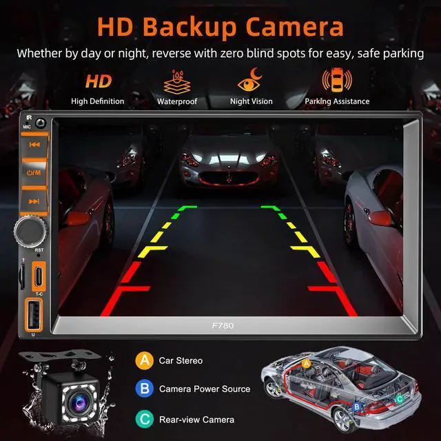 Alt view image 4 of 7 - 7" Wireless Double Din Car Stereo Carplay Radio Screen for Car Audio Receivers, Car Stereo with Backup Camera, Car Play Android Auto Touchscreen, Mirror Link, Bluetooth, AM/FM, Type-C