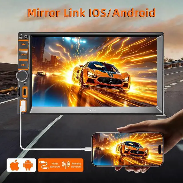 Alt view image 5 of 7 - 7" Wireless Double Din Car Stereo Carplay Radio Screen for Car Audio Receivers, Car Stereo with Backup Camera, Car Play Android Auto Touchscreen, Mirror Link, Bluetooth, AM/FM, Type-C