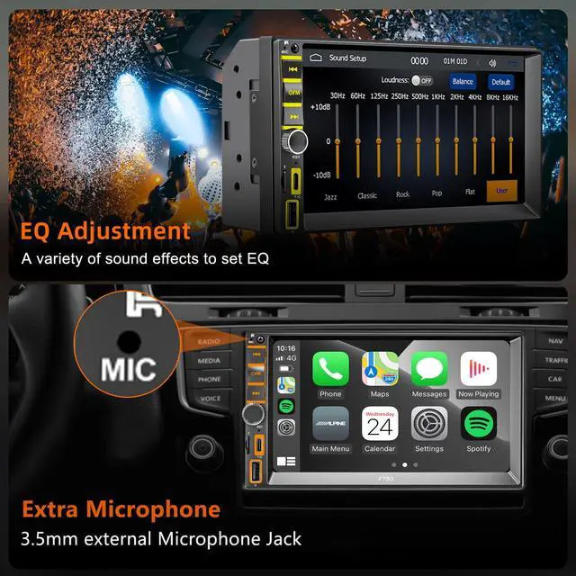 Alt view image 6 of 7 - 7" Wireless Double Din Car Stereo Carplay Radio Screen for Car Audio Receivers, Car Stereo with Backup Camera, Car Play Android Auto Touchscreen, Mirror Link, Bluetooth, AM/FM, Type-C