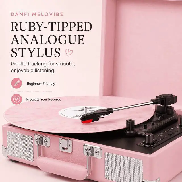 Alt view image 2 of 7 - Vinyl Record Player Bluetooth 3-Speed Portable Suitcase Turntable with Built-in Speakers, USB Recording Vinyl to MP3, RCA, AUX & Headphone Output Pink