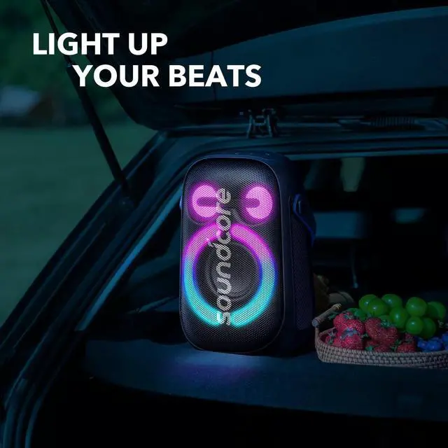 Alt view image 6 of 7 - Anker Rave Neo 2 Portable Speaker with 80W Stereo Sound, PartyCast 2.0, Light Show, IPX7 Waterproof (Floats on Water) 18H Playtime, Customizable EQ & Bass Up for Party, Tailgating, Backyard