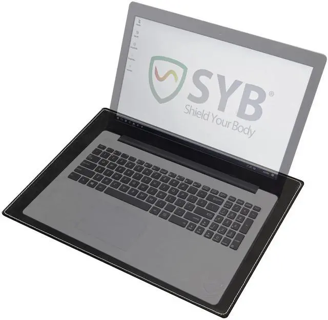 Main image of Shield Your Body - Laptop Lap Pad with SaferBody, Anti Radiation Shield & Heat Shield Pad, EMF Blocker Laptop Pad for Up to 14in.Wide Device (13.8 x 10.7 inches), Jet Black PU Leather Color