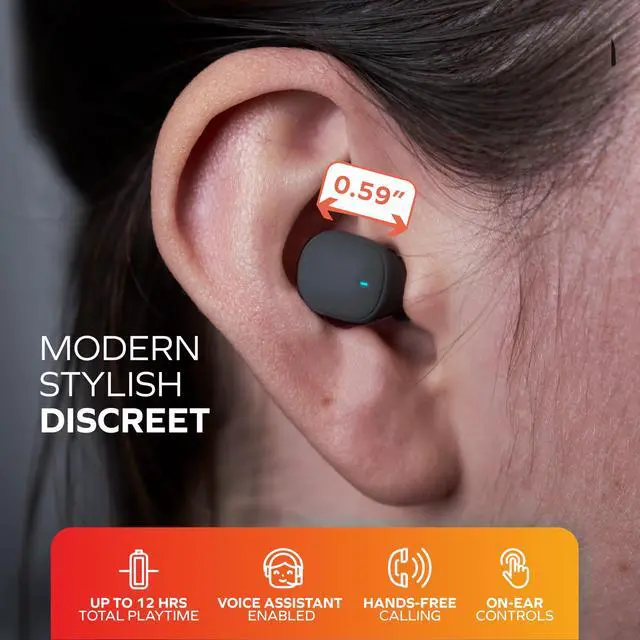 Alt view image 4 of 7 - Mini Wireless Earbuds Bluetooth 5.3 Headphones, Small in-Ear Noise Isolating Ear Buds with Mic & Charging Case, 12 Hr Playtime Lightweight Invisible Headset for iPhone & Android Black