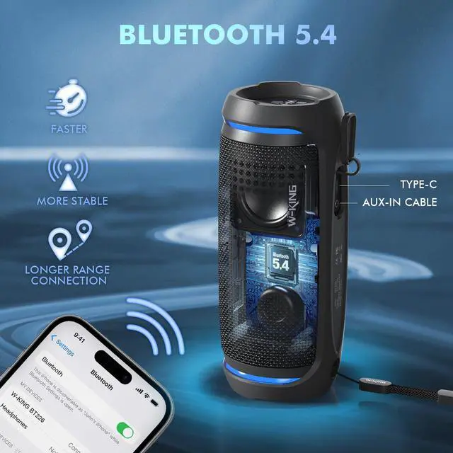 Alt view image 5 of 7 - Bluetooth Speaker, 36W Portable Outdoor Bluetooth Speakers, True Wireless Stereo, IPX6 Waterproof, BT 5.4, 30H Play, 72W Dual Pairing, EQ, DSP, Built-in Mic, for Indoor & Outdoor Use