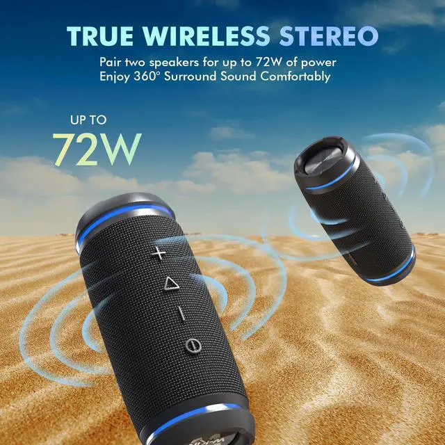 Alt view image 7 of 7 - Bluetooth Speaker, 36W Portable Outdoor Bluetooth Speakers, True Wireless Stereo, IPX6 Waterproof, BT 5.4, 30H Play, 72W Dual Pairing, EQ, DSP, Built-in Mic, for Indoor & Outdoor Use