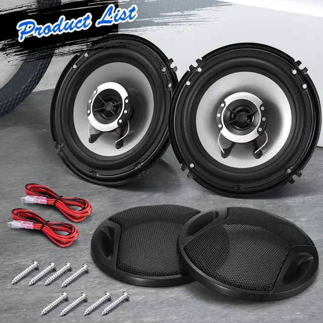 Alt view image 2 of 7 - 6in 2-Way Coaxial Car Speakers, 400W (100W RMS), w/Wire & Cover (Pair) | Universal Car Stereo Speaker Replace, Auxiliary Coaxial Speaker